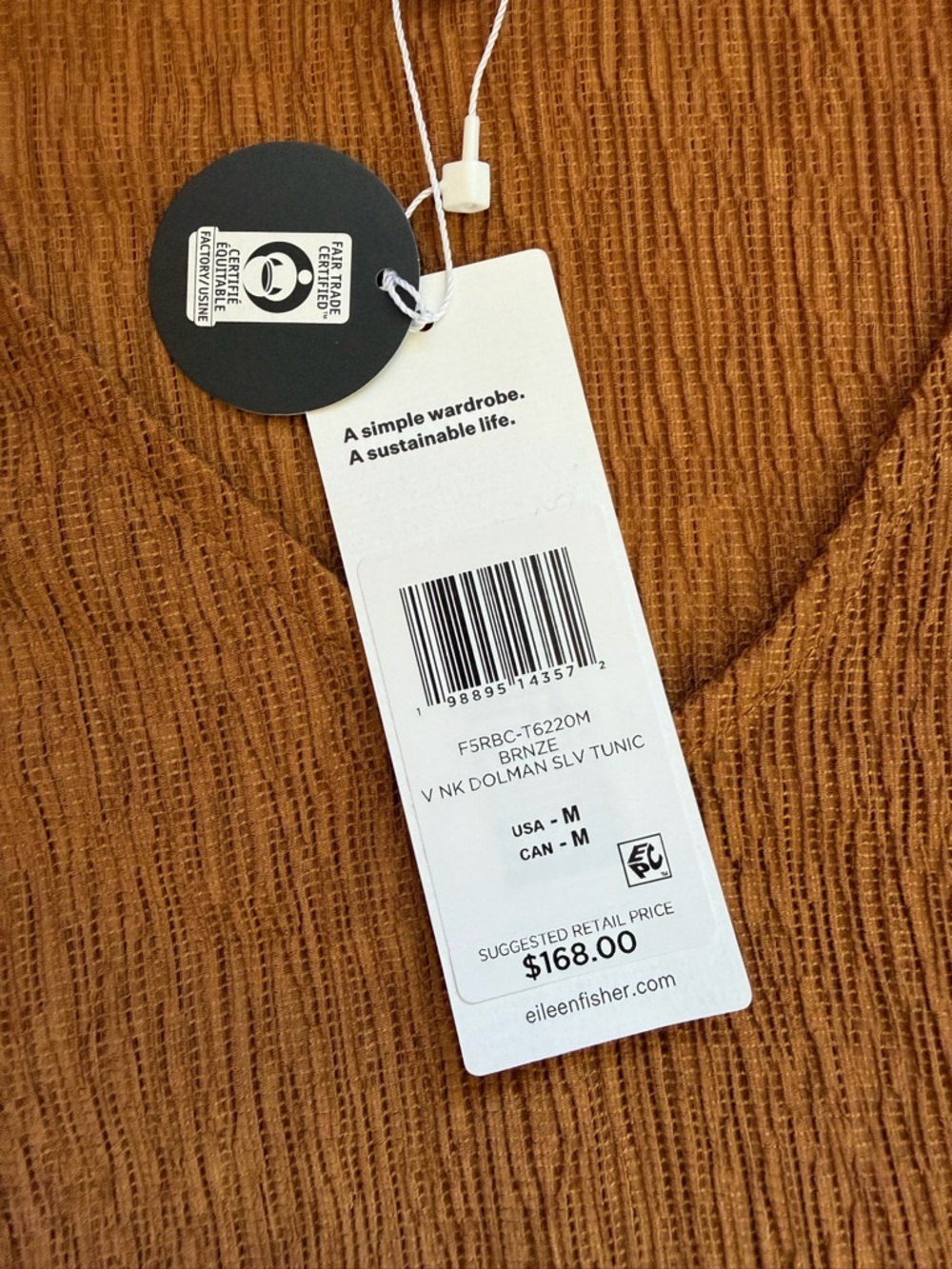 Eileen Fisher V-Neck Dolman Sleeve Tunic - Bronze - Medium - Tencel - Picture 9 of 11